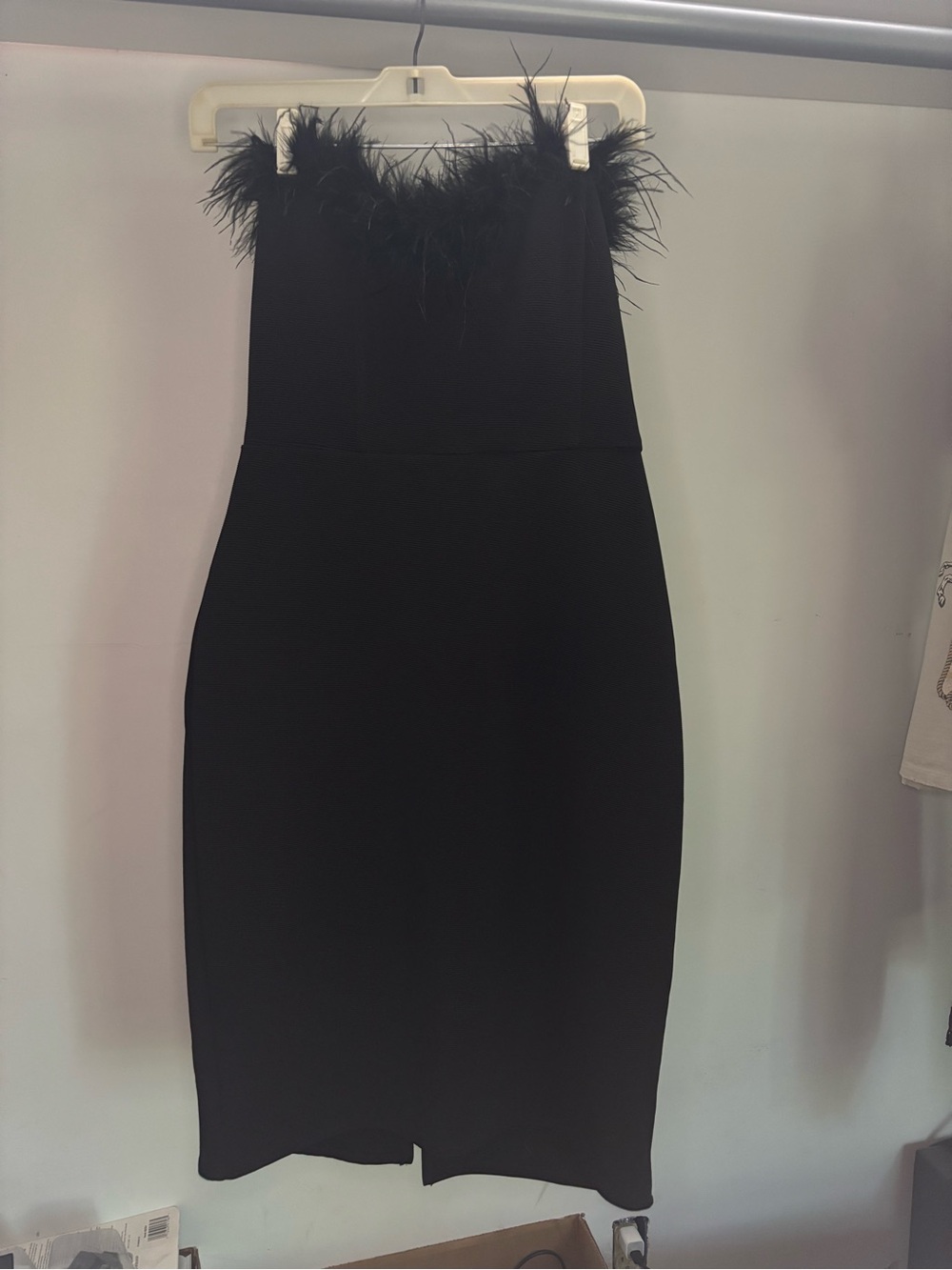 Speechless Black Strapless Feather-Trim Midi Dress